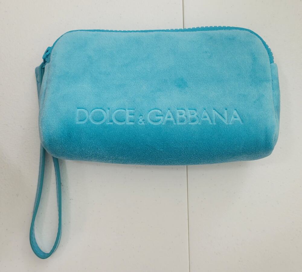 Dolce & Gabbana Light Blue Logo Velour Wristlet Pouch Sunglasses Case Blue